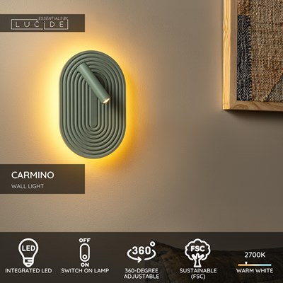 Lucide CARMINO - Wall light - LED - 1x14W 2700K - Green | Essential